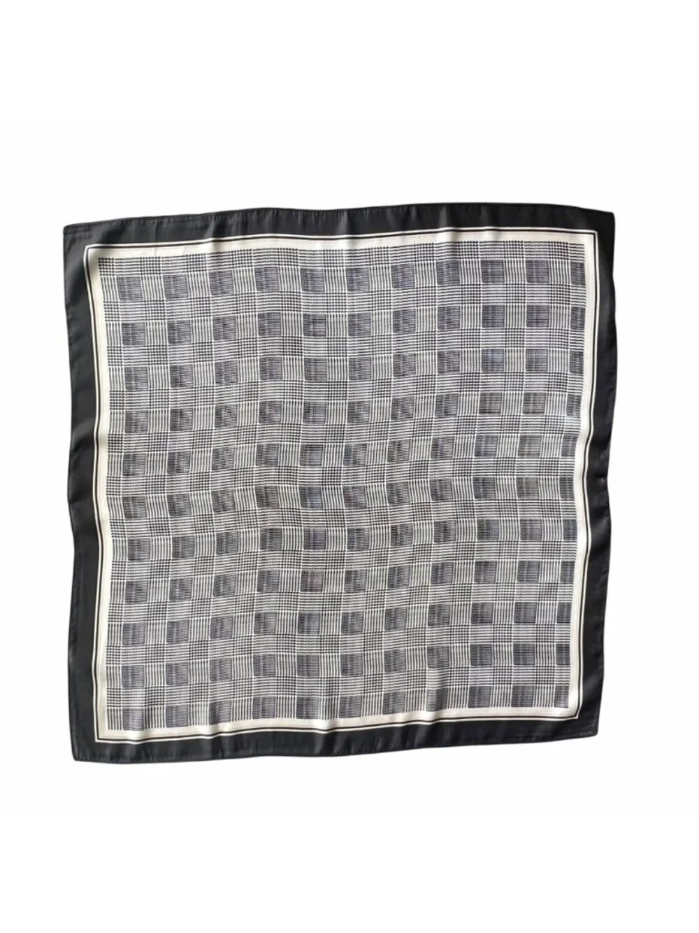 ✨Luxurious Chic Silky Square Scarf Black & White Houndstooth Plaid Print Bandana